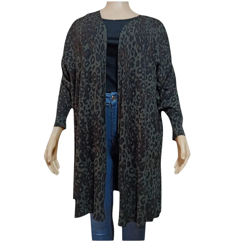 Cárdigan Ligero Abierto Estampado Leopardo Talla Grande 3XL 5