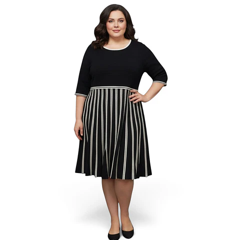 Vestido Tejido Acampanado Manga Corta - Talla Grande 3XL