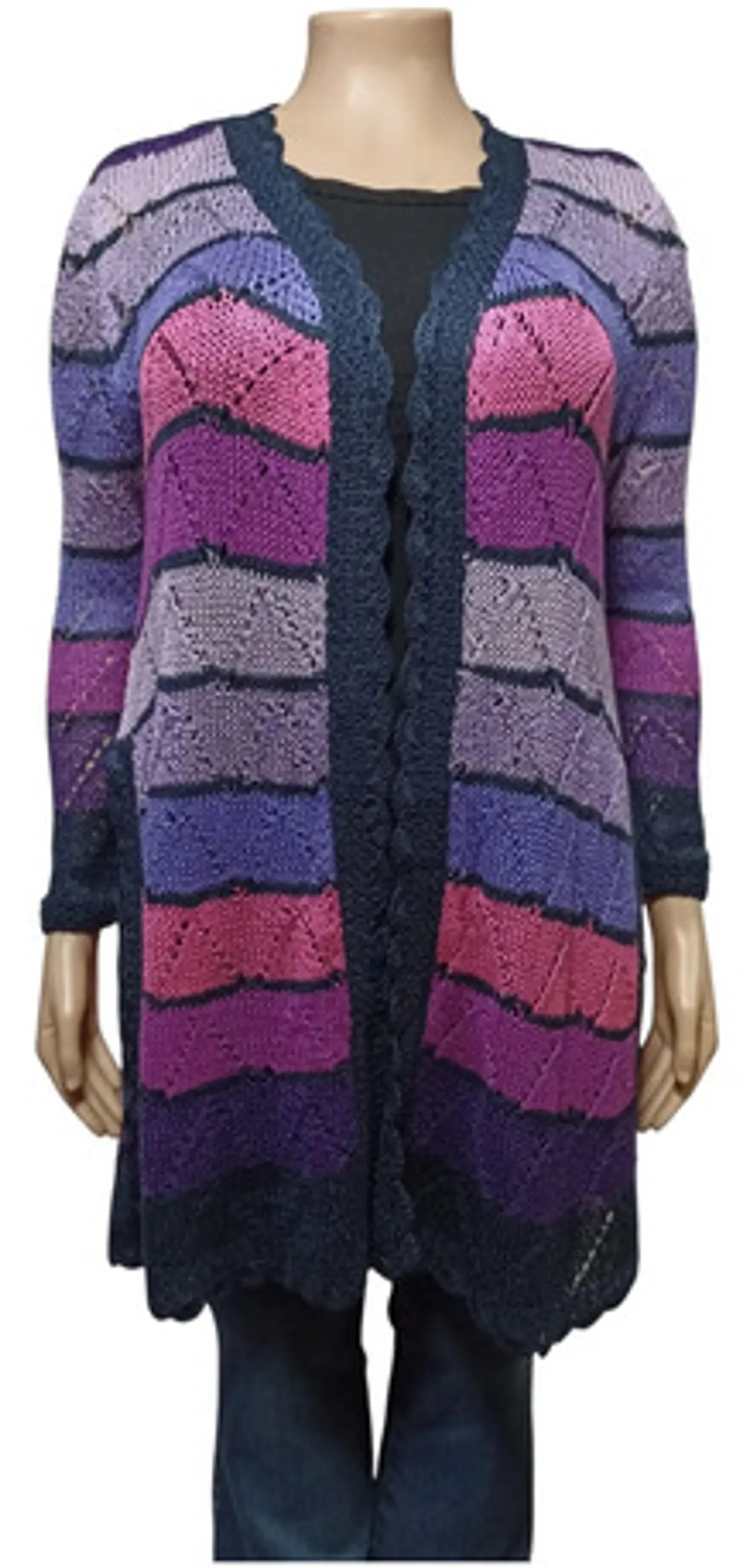 Cárdigan de Hilo Tejido a Mano Rayas Multicolores XL - 2XL 2