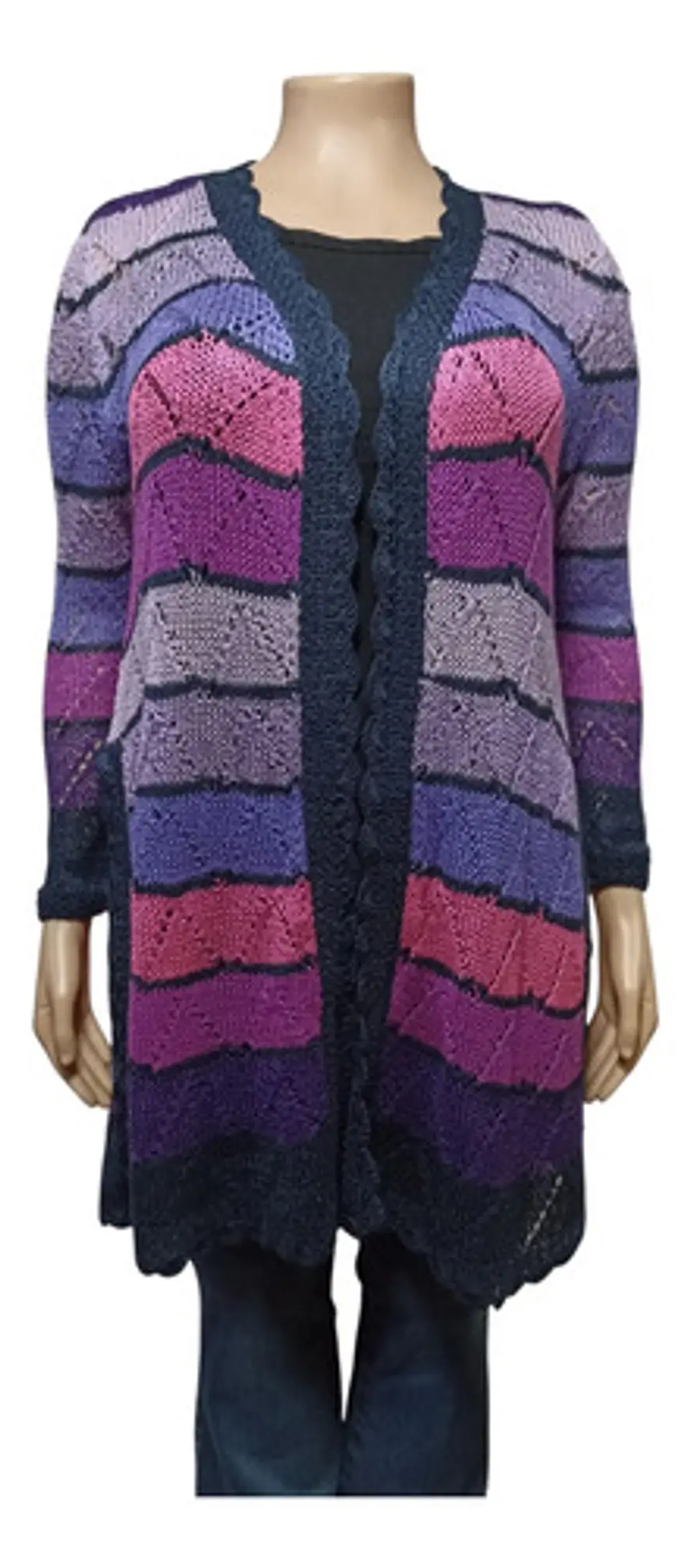 Cárdigan de Hilo Tejido a Mano Rayas Multicolores XL - 2XL 2