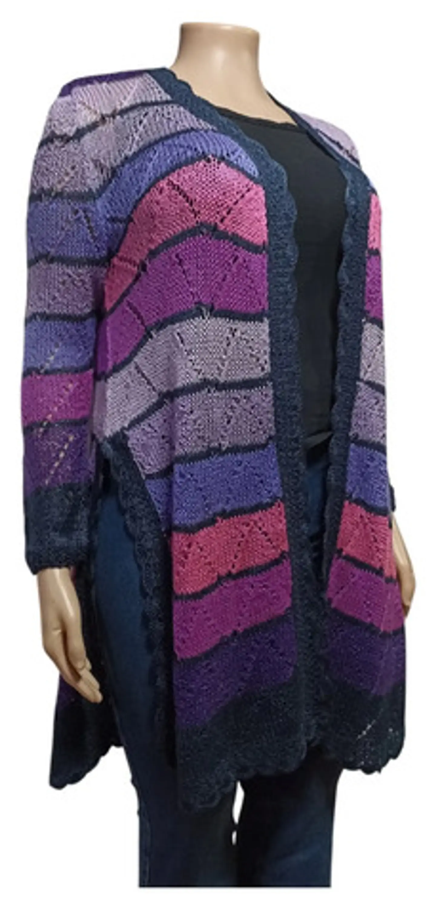 Cárdigan de Hilo Tejido a Mano Rayas Multicolores XL - 2XL 3
