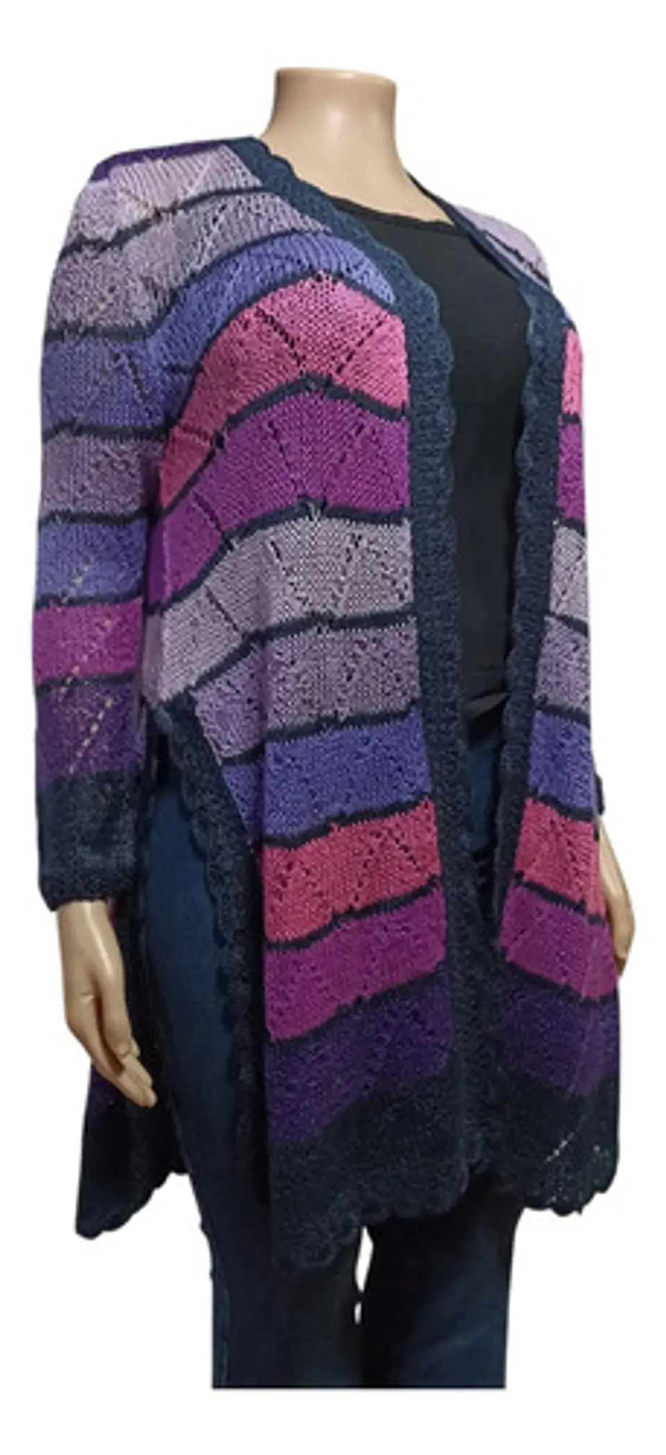 Cárdigan de Hilo Tejido a Mano Rayas Multicolores XL - 2XL 3