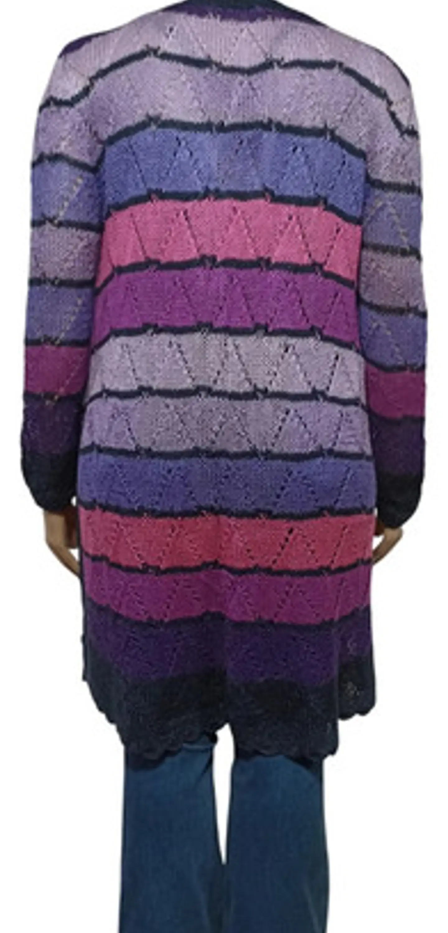 Cárdigan de Hilo Tejido a Mano Rayas Multicolores XL - 2XL 4