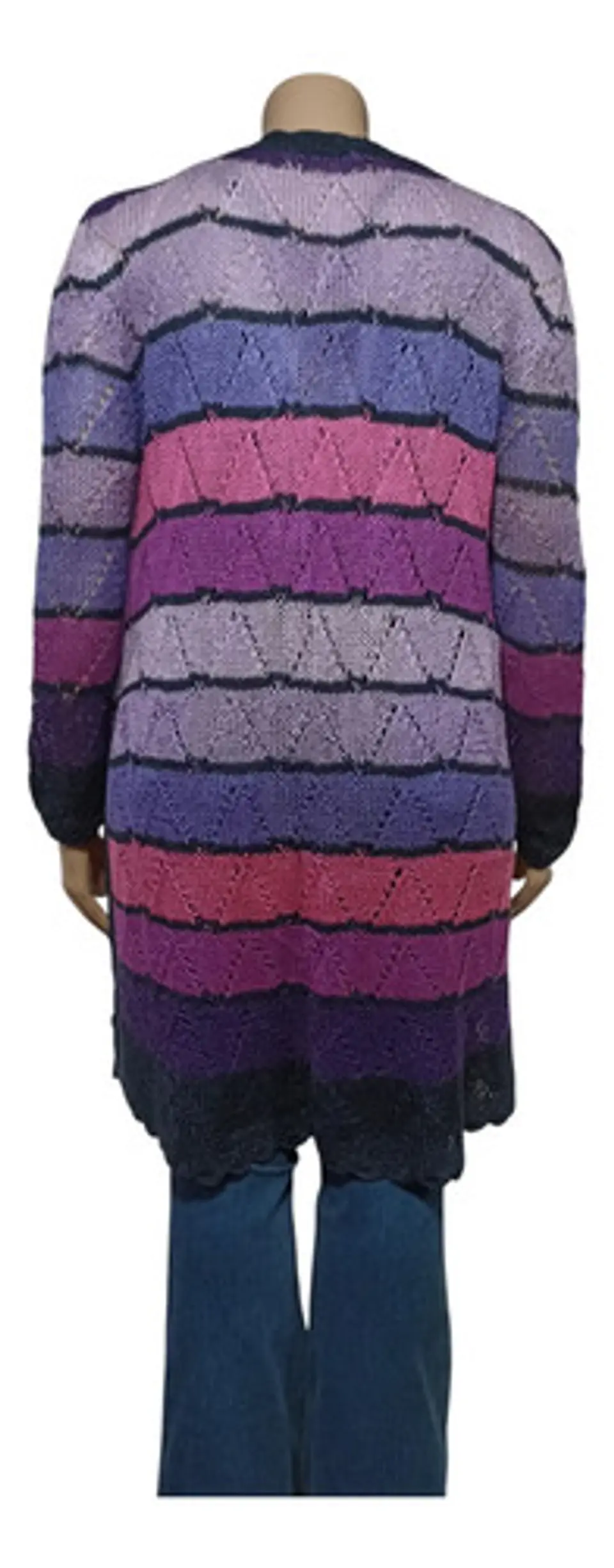 Cárdigan de Hilo Tejido a Mano Rayas Multicolores XL - 2XL 4