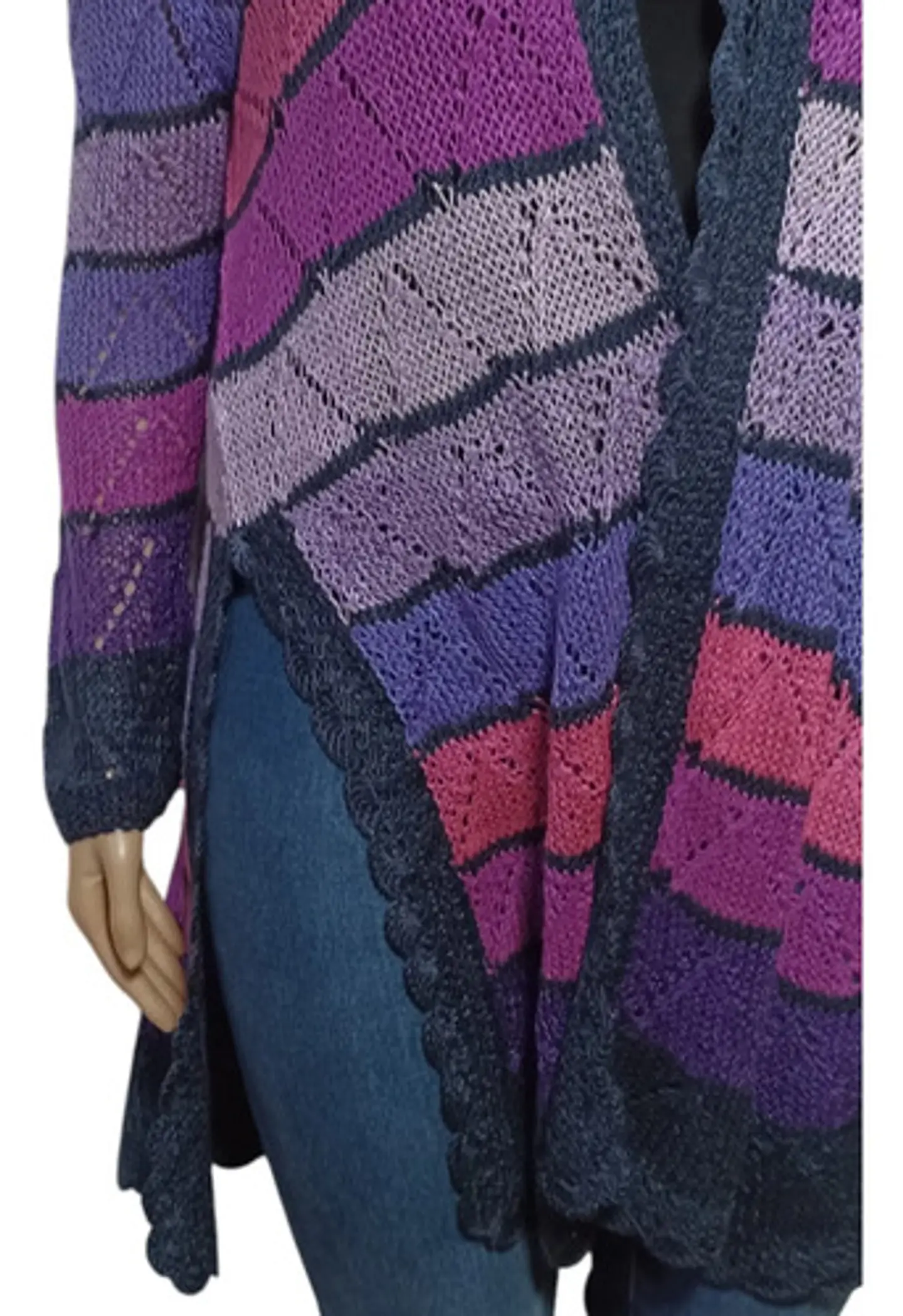Cárdigan de Hilo Tejido a Mano Rayas Multicolores XL - 2XL 5