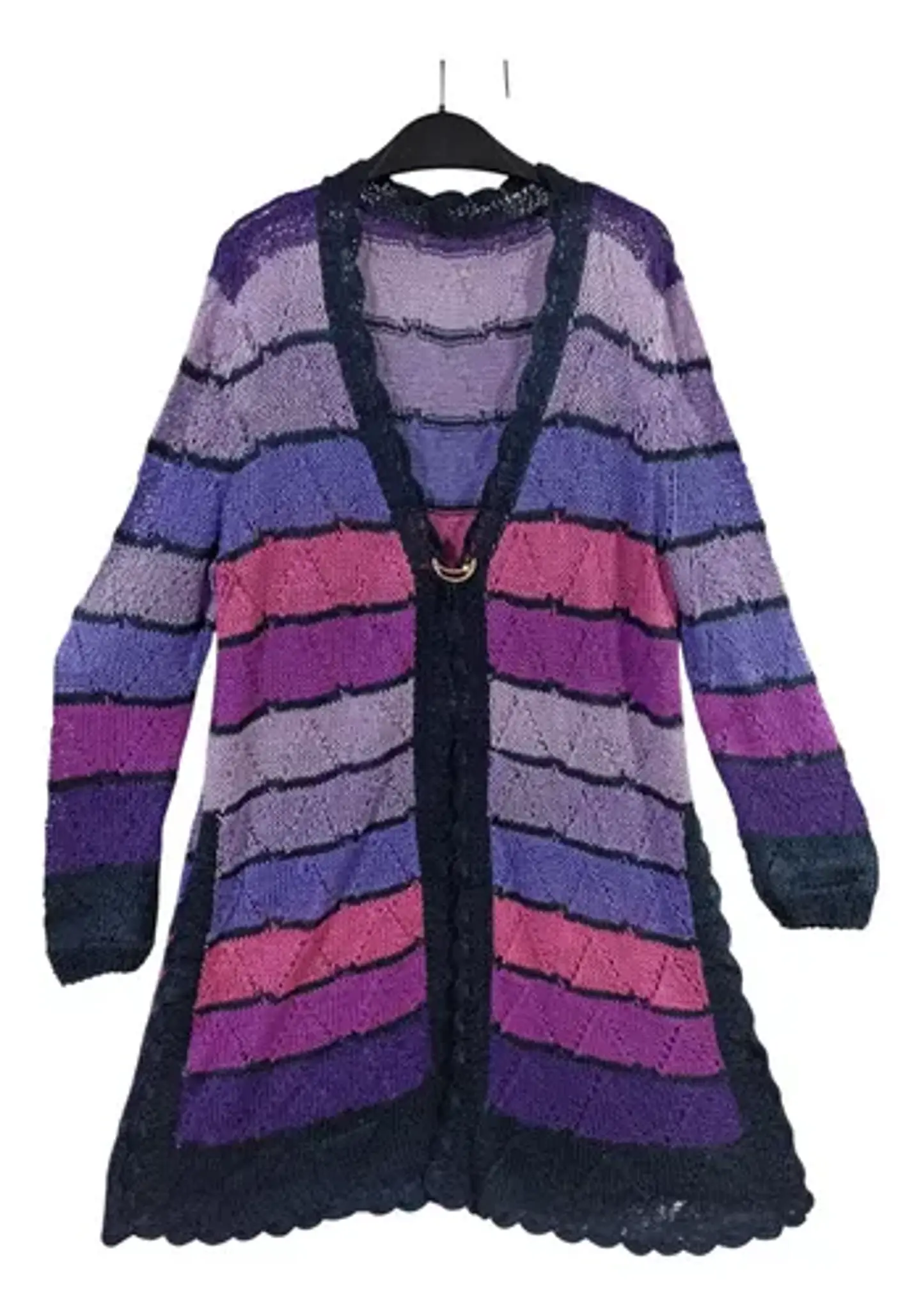 Cárdigan de Hilo Tejido a Mano Rayas Multicolores XL - 2XL 6