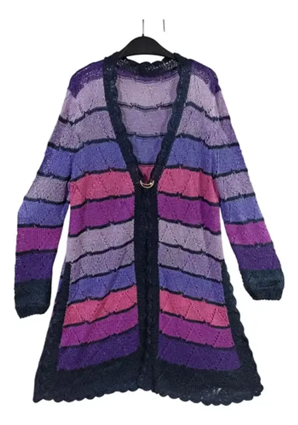 Cárdigan de Hilo Tejido a Mano Rayas Multicolores XL - 2XL 6
