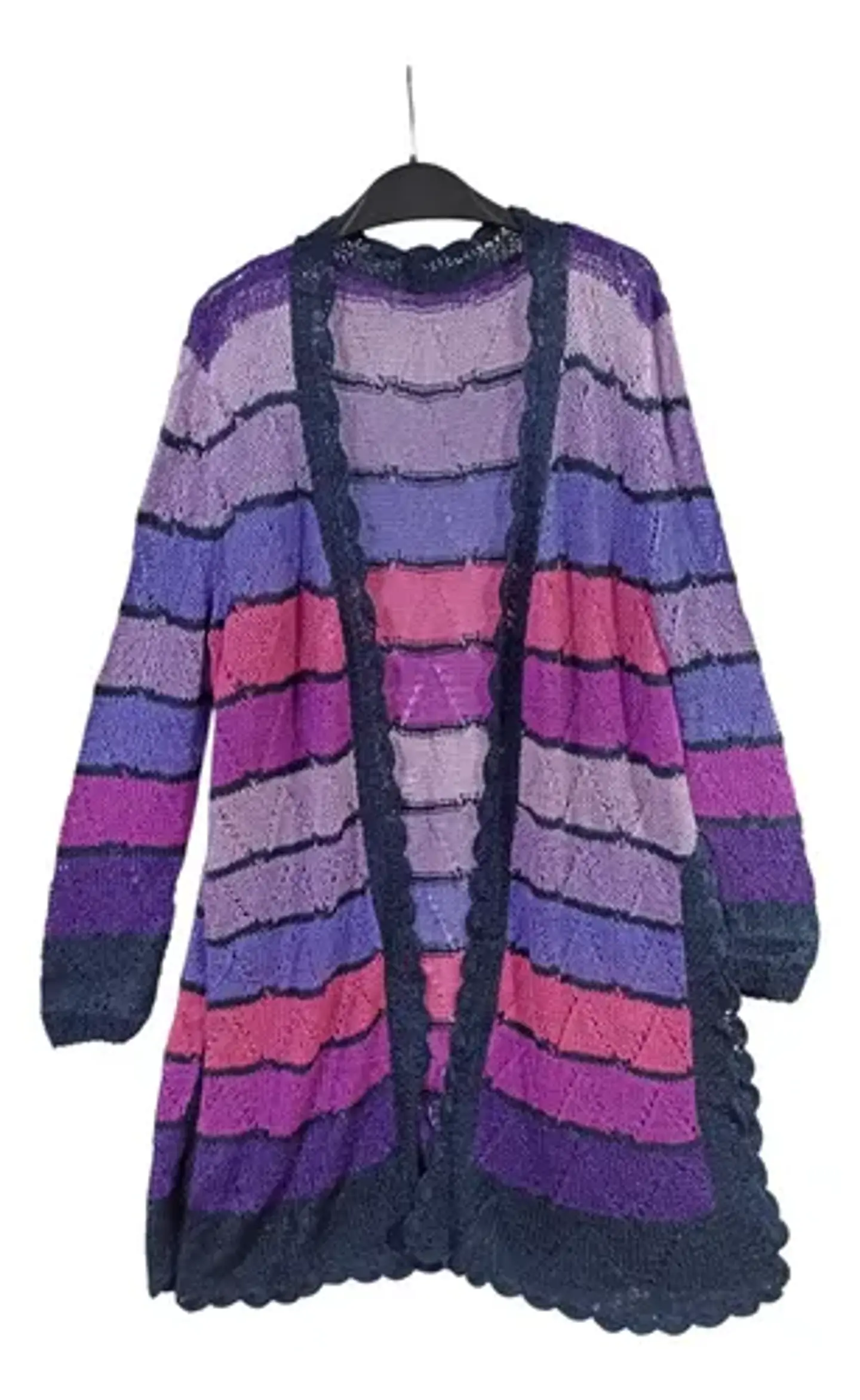 Cárdigan de Hilo Tejido a Mano Rayas Multicolores XL - 2XL 8
