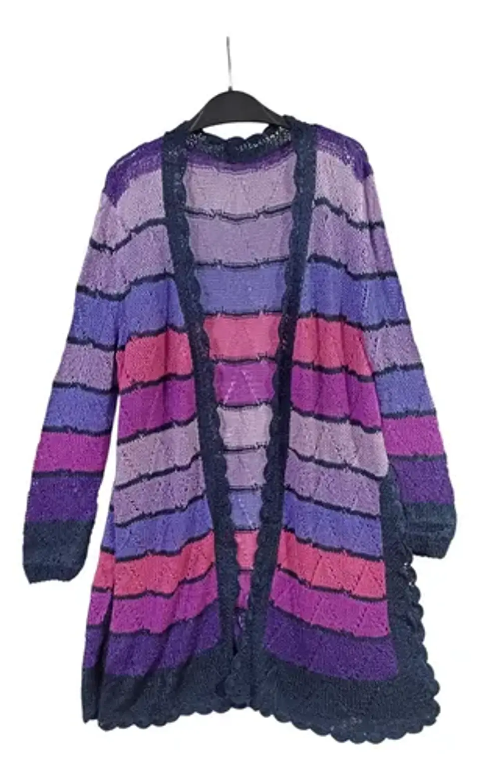 Cárdigan de Hilo Tejido a Mano Rayas Multicolores XL - 2XL 8