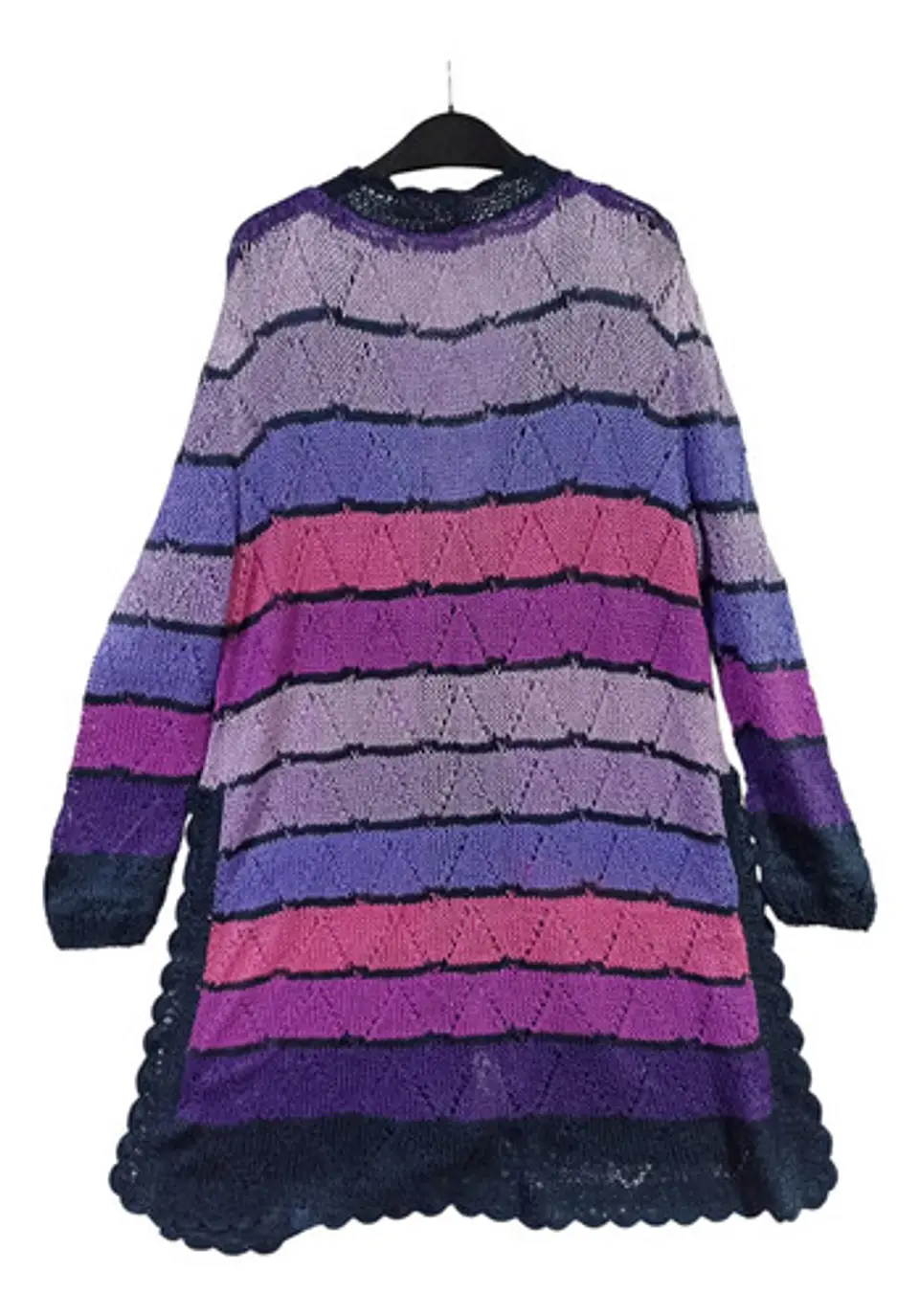 Cárdigan de Hilo Tejido a Mano Rayas Multicolores XL - 2XL 9