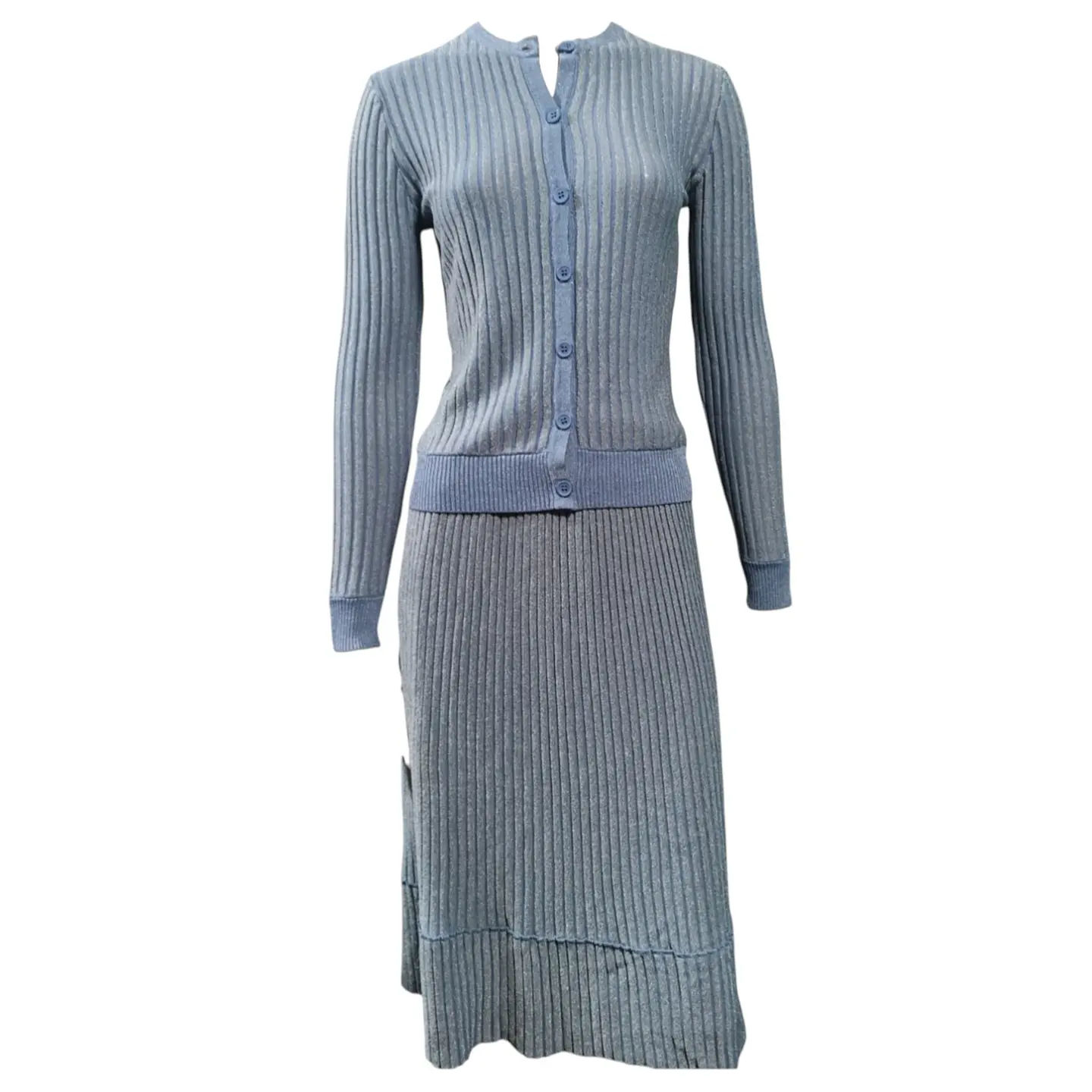 Conjunto Celeste Falda + Cárdigan Punto Acanalado Talla XS 2