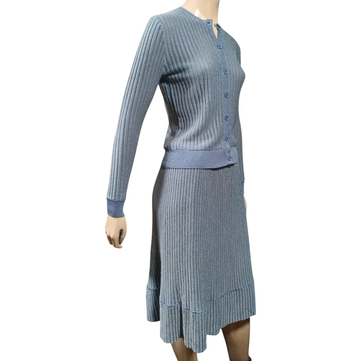 Conjunto Celeste Falda + Cárdigan Punto Acanalado Talla XS 4
