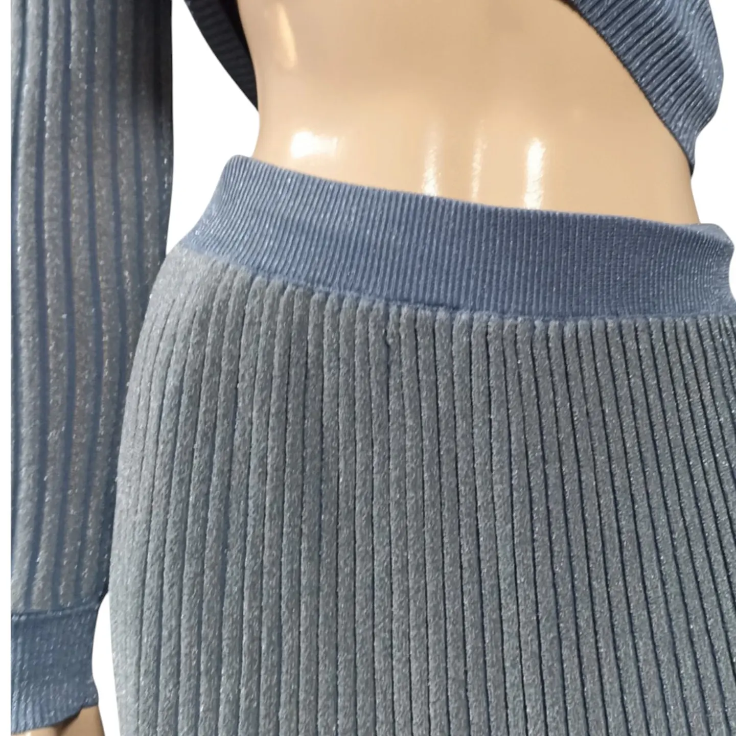 Conjunto Celeste Falda + Cárdigan Punto Acanalado Talla XS 8