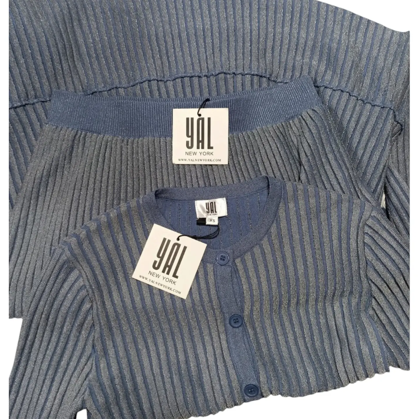 Conjunto Celeste Falda + Cárdigan Punto Acanalado Talla XS 10