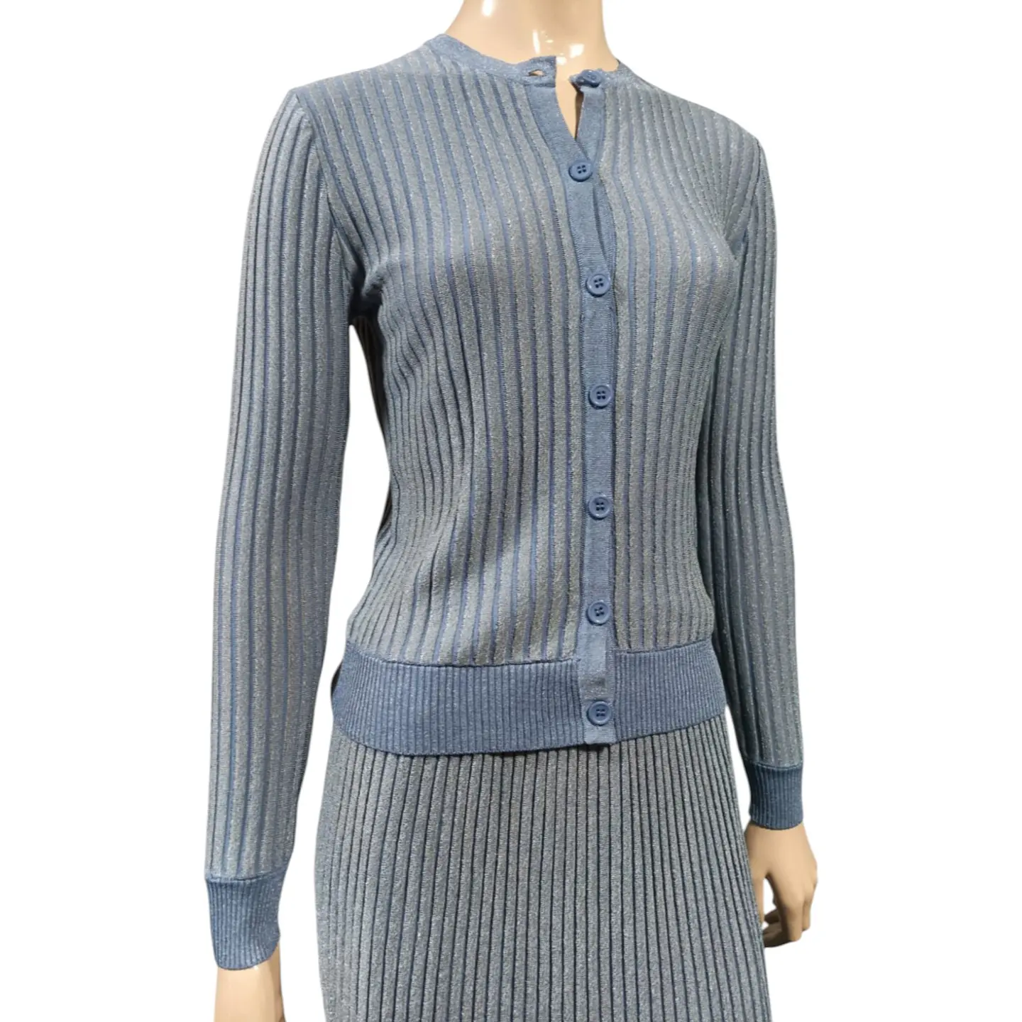 Conjunto Celeste Falda + Cárdigan Punto Acanalado Talla XS 6