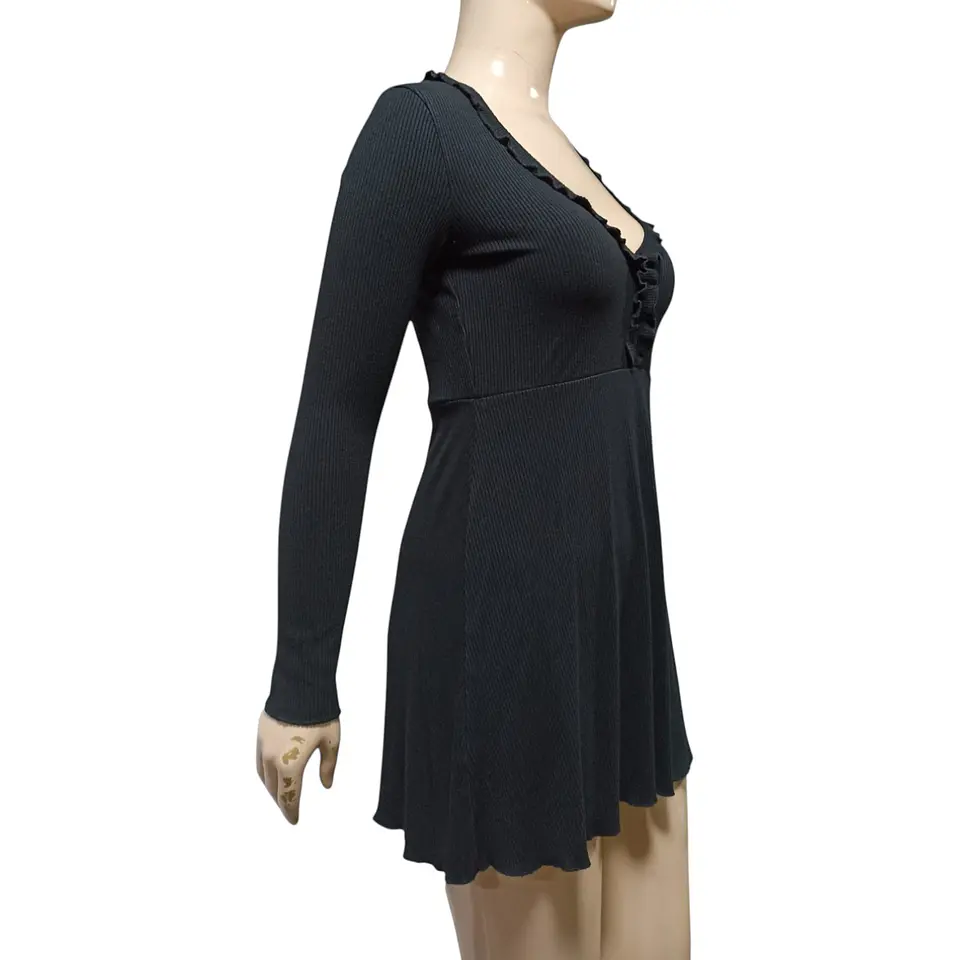 Mini Vestido Manga Larga Tejido Acanalado Forever 21 - Talla L 4