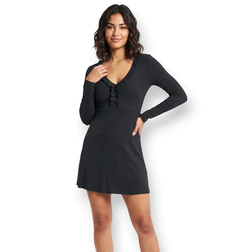 Mini Vestido Manga Larga Tejido Acanalado Forever 21 - Talla L 1