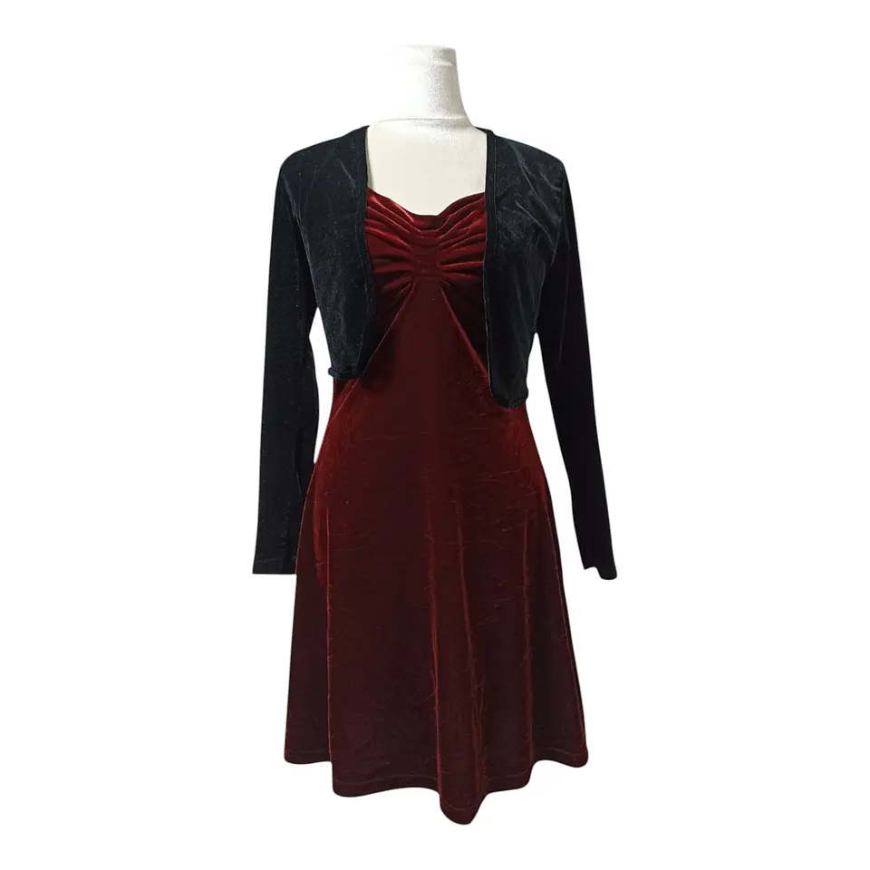 Vestido de Fiesta con Bolero de Terciopelo Burdeo - Talla S 2