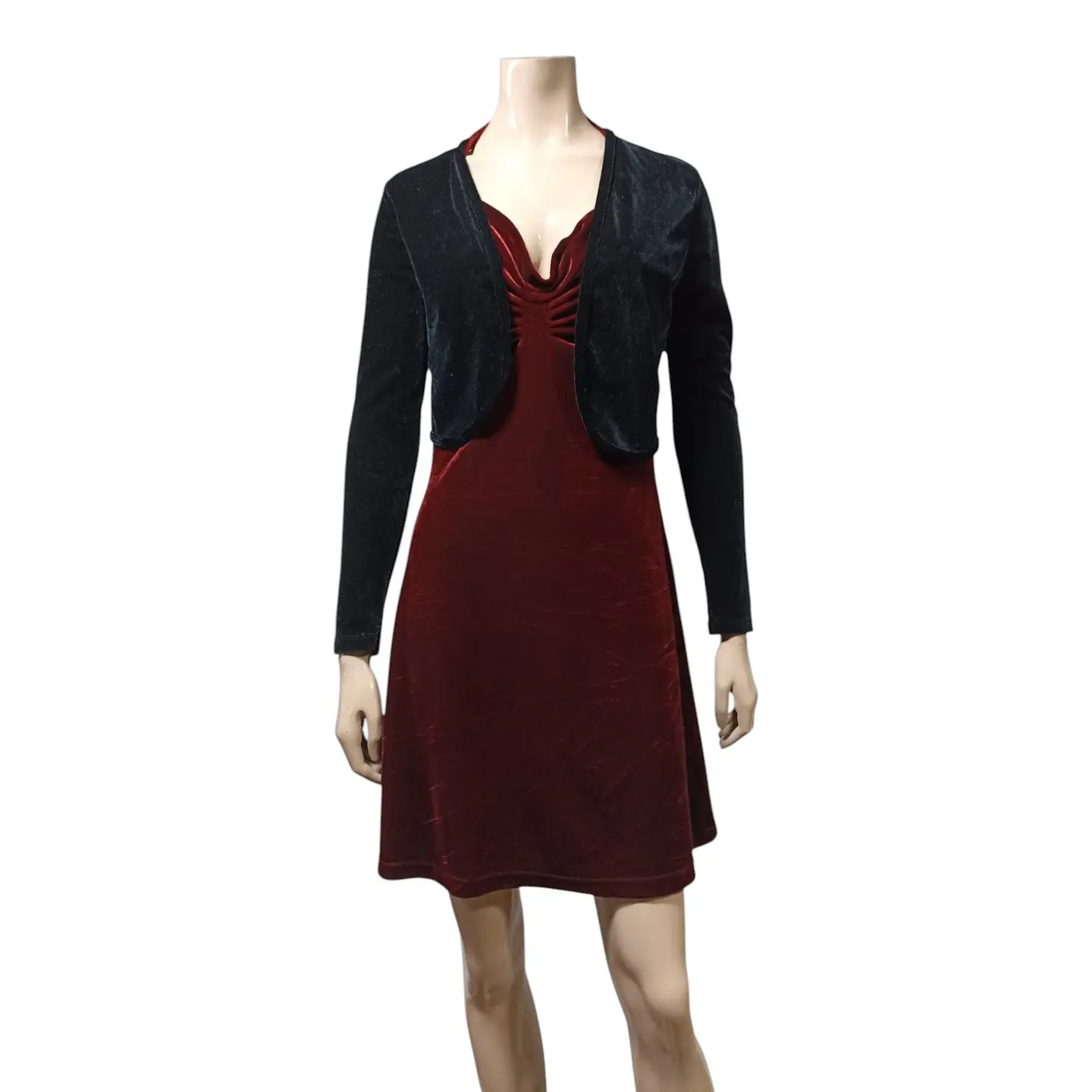 Vestido de Fiesta con Bolero de Terciopelo Burdeo - Talla S 3