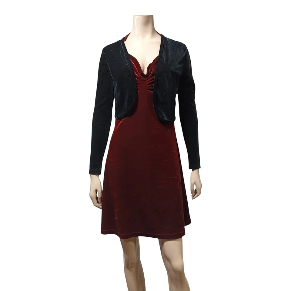 Vestido de Fiesta con Bolero de Terciopelo Burdeo - Talla S 3