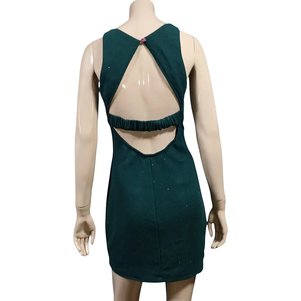 Mini Vestido de Fiesta Verde con Escote en Espalda - Talla S 5