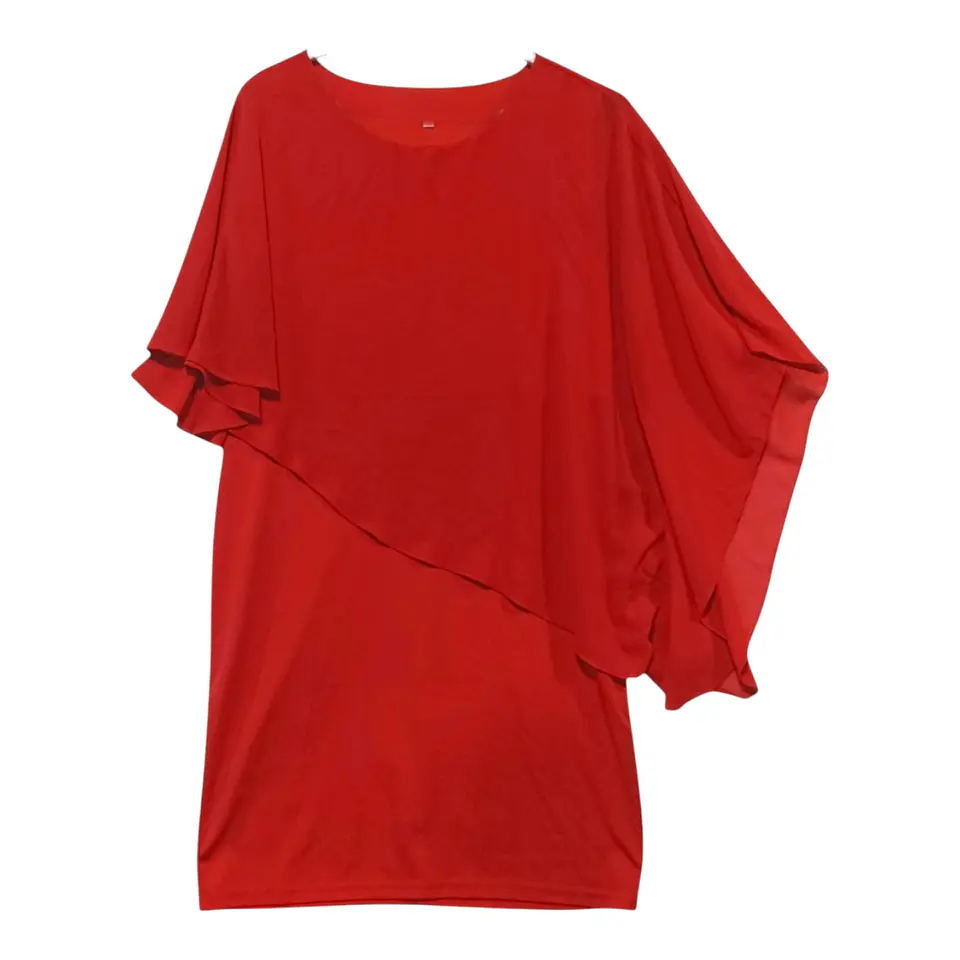 Vestido Rojo con Capa de Gasa Asimétrica - Talla Grande 3XL 2