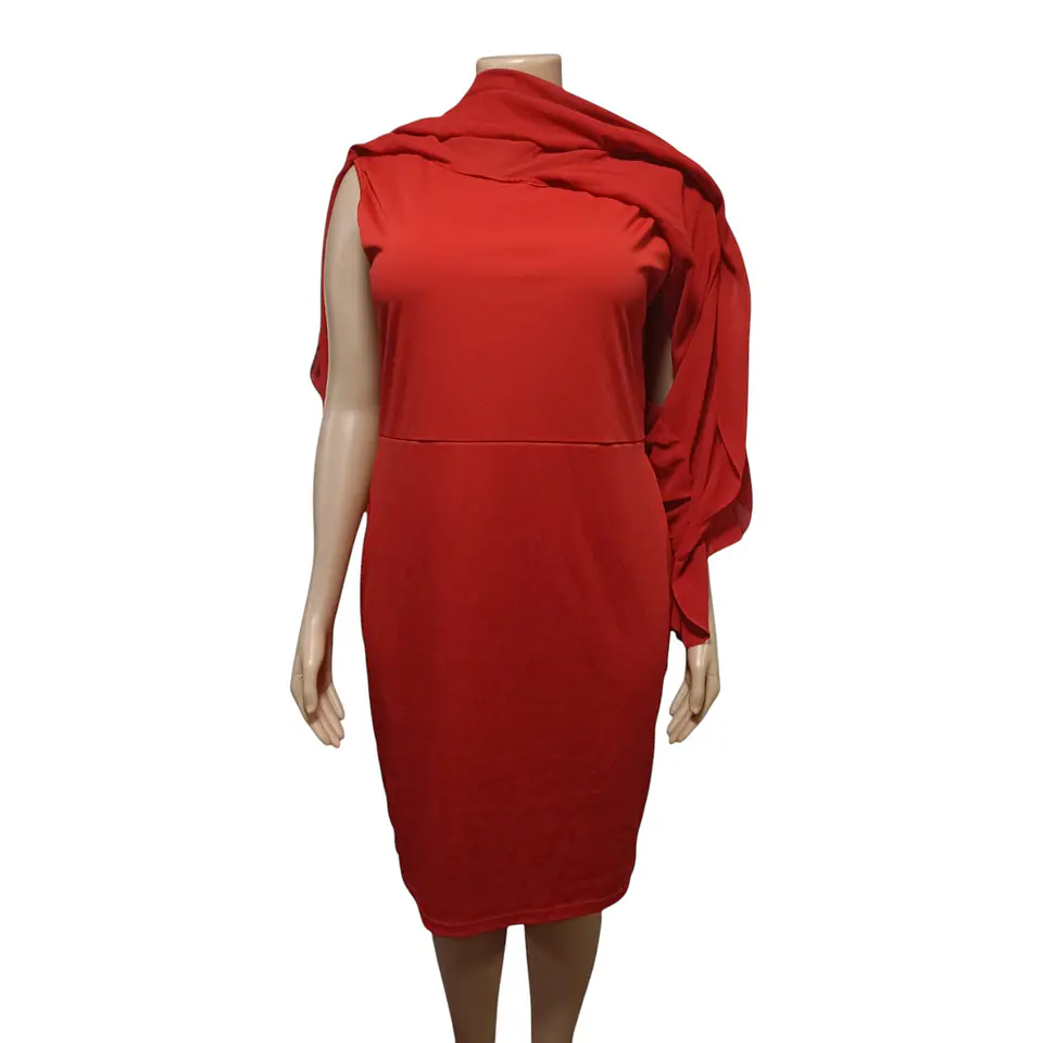 Vestido Rojo con Capa de Gasa Asimétrica - Talla Grande 3XL 5