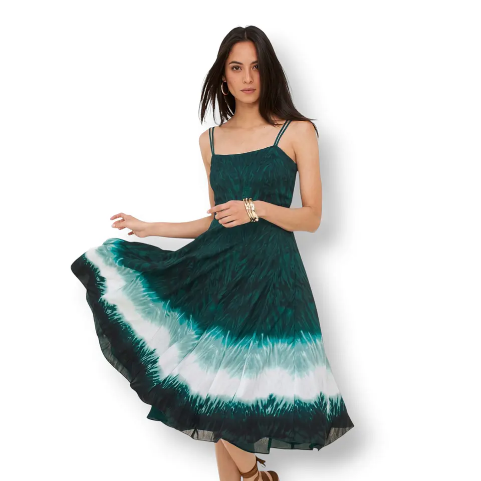 Elegante Vestido Solero Verde con Degradado Talla S/M 1