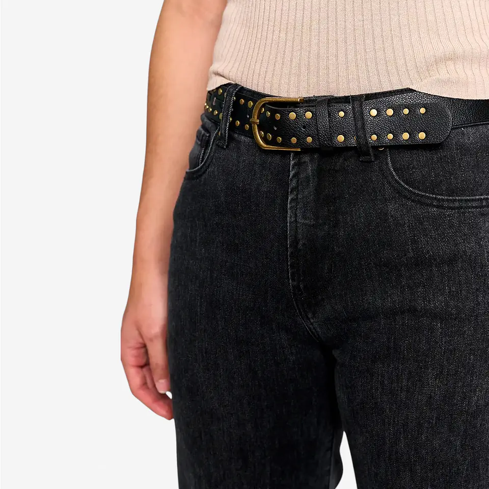 Jeans Tatienne Negro Wide Leg Con Cinturón - Talla 42  3