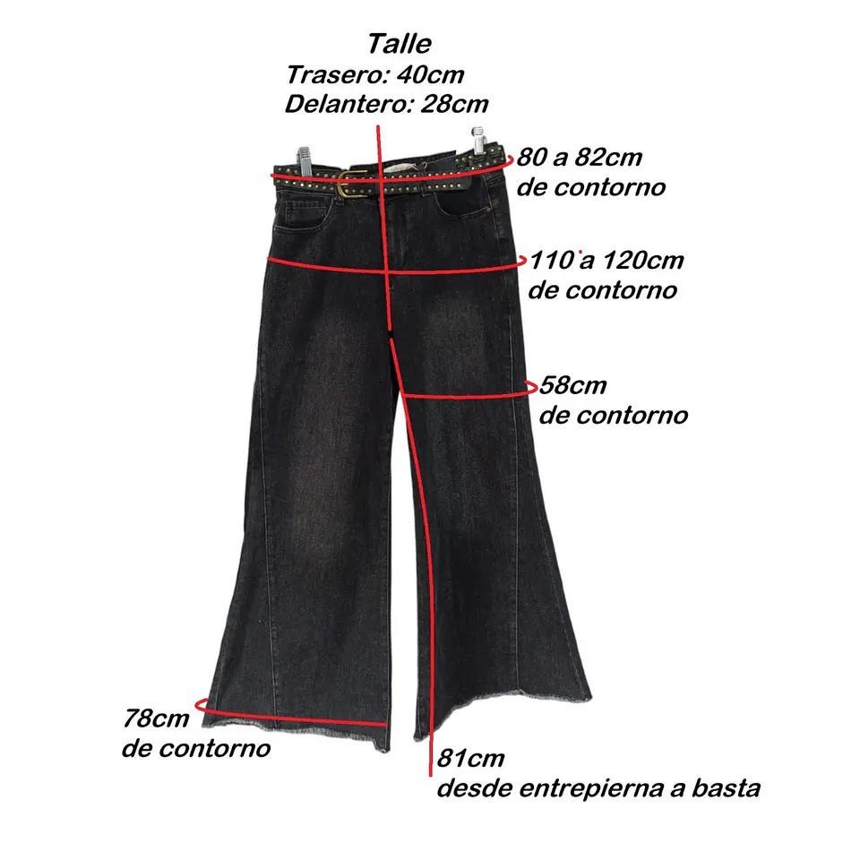Jeans Tatienne Negro Wide Leg Con Cinturón - Talla 42  9