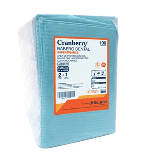 BABERO/SERVILLETA DESECHABLE CELESTE 3 CAPAS, BOLSA X 100 UDS, CRANBERRY