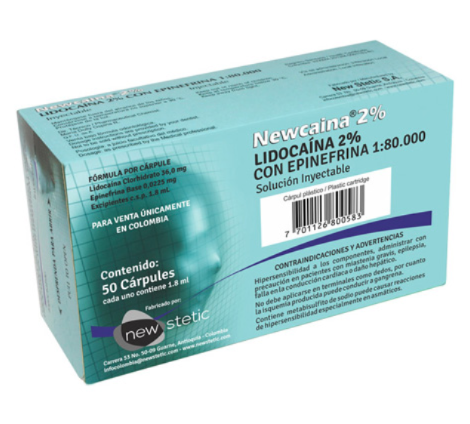 ANESTESIA LIDOCAINA 2%  TUBO VIDRIO NEW STETIC  1