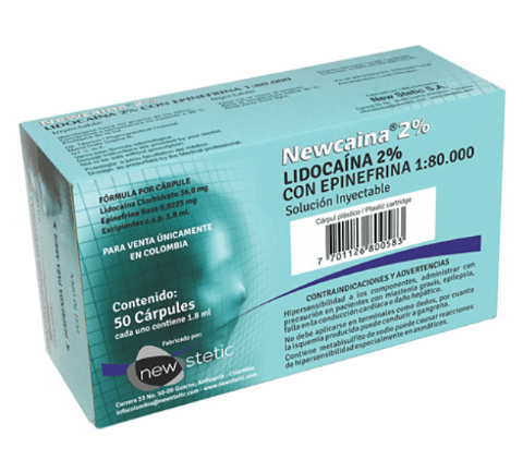 ANESTESIA LIDOCAINA 2%  TUBO VIDRIO NEW STETIC 