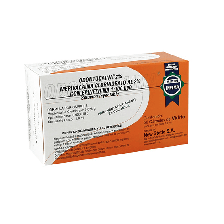  Anestesia Mepivacaina 2% con Epinefrina 1:100.000 tubo vidrio new static 1