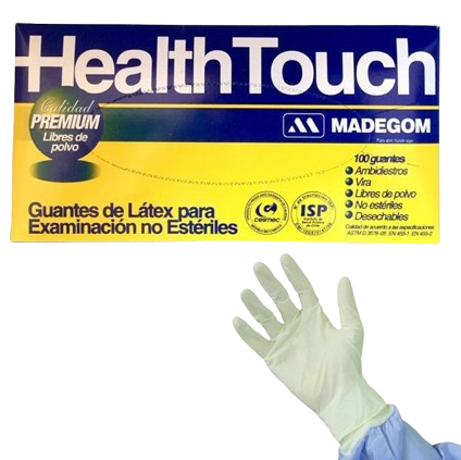 GUANTES DE LATEX PREMIUM LIBRE DE POLVO HEALT TOUCH 1