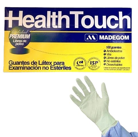 GUANTES DE LATEX PREMIUM LIBRE DE POLVO HEALT TOUCH