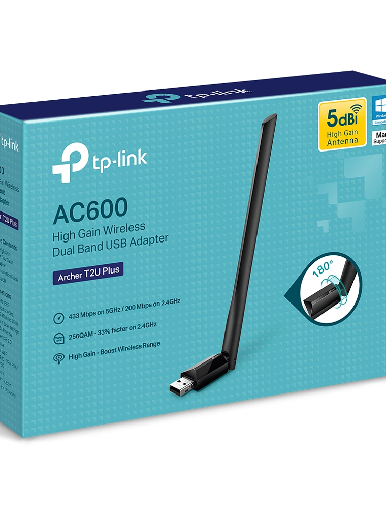 AC600 High Gain Wireless Dual Band USB Adapter - Archer T2U Plus 1