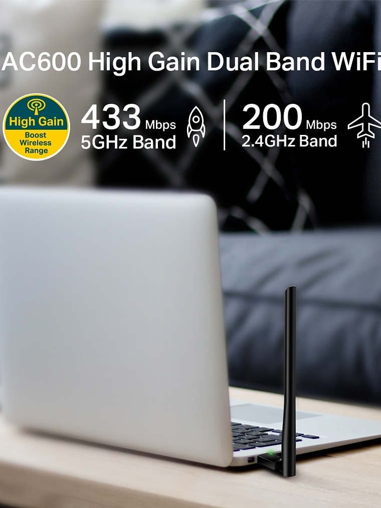 AC600 High Gain Wireless Dual Band USB Adapter - Archer T2U Plus 2