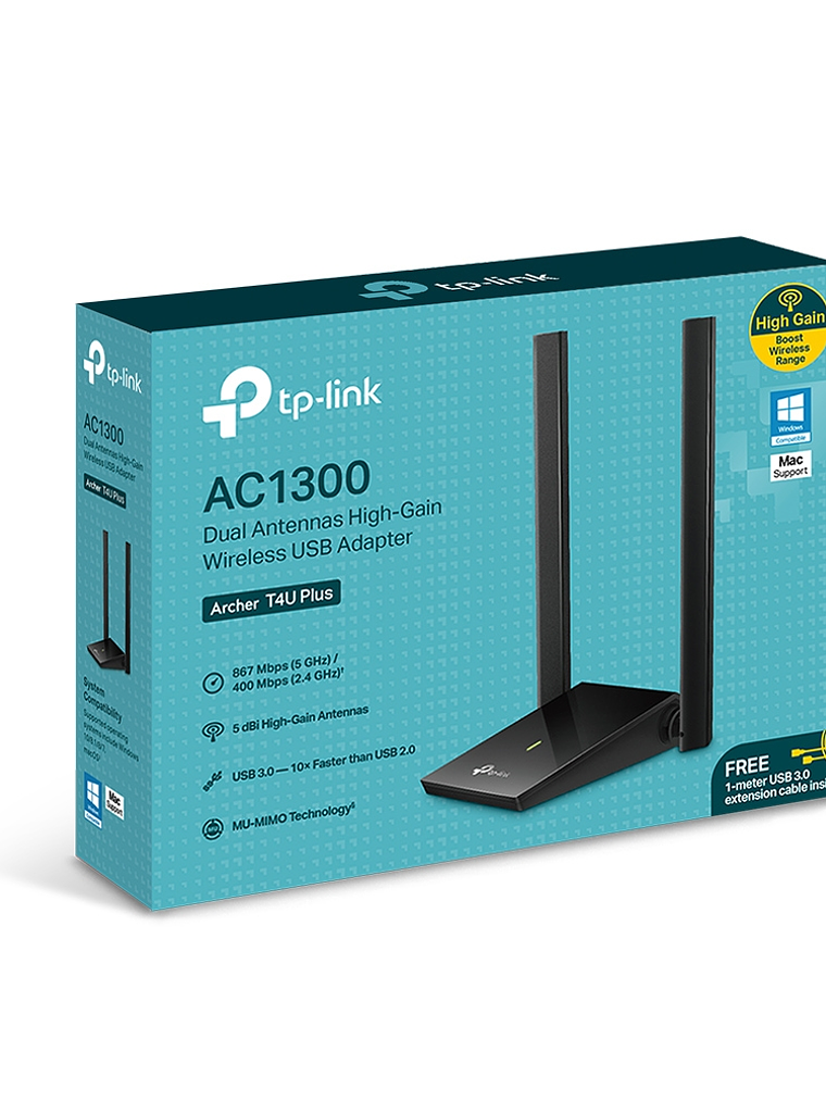 Adaptador USB inalámbrico AC1300 de alta ganancia y antenas duales - Archer T4U Plus 3