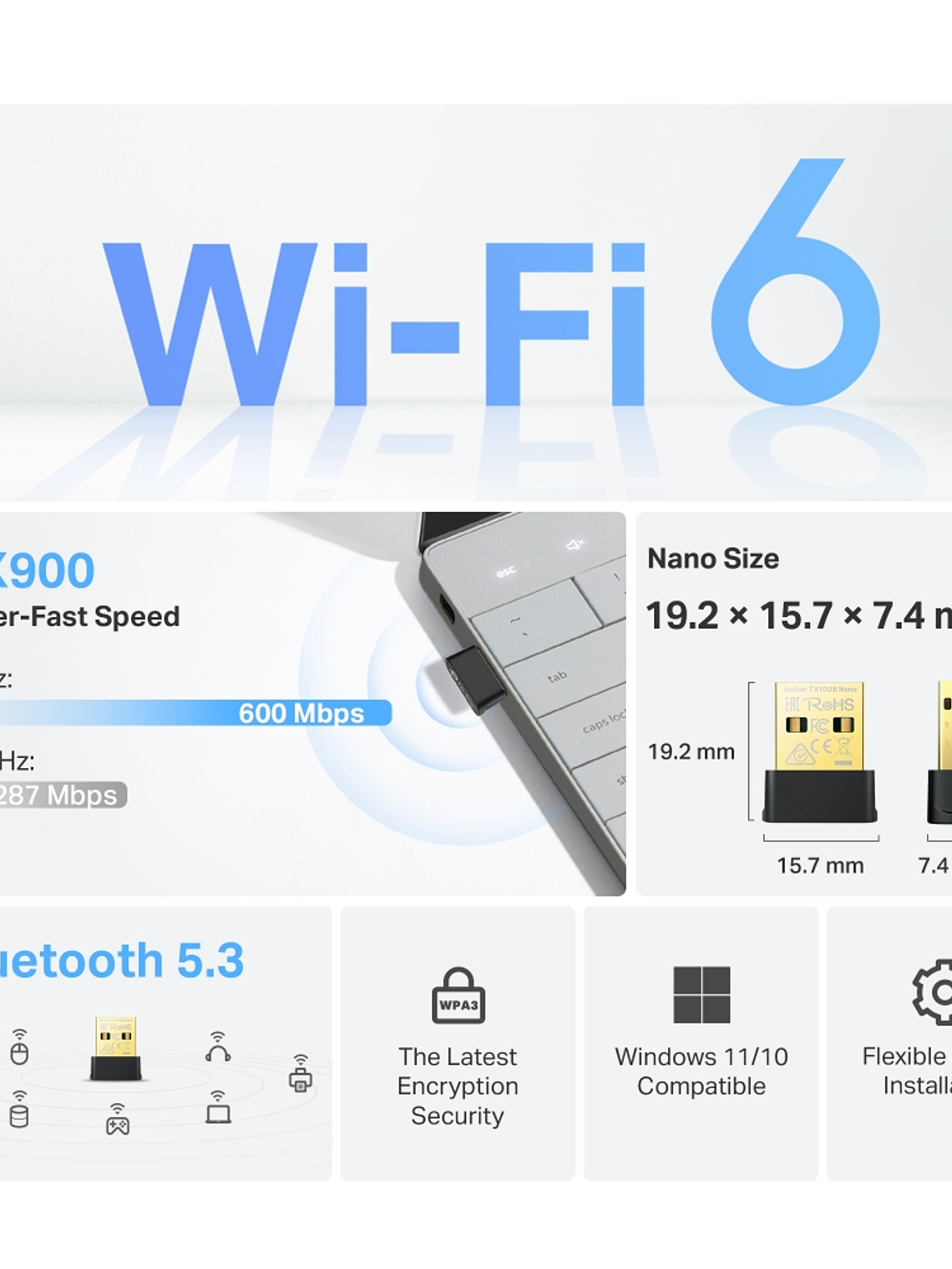 AX900 Nano Wi-Fi 6 Bluetooth 5.3 USB Adapter - Archer TX10UB Nano 2