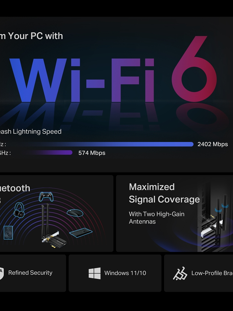 TARJETA RED TP-LINK Wi-Fi 6 PCIe AX3000 con Bluetooth 5.3 - Archer TX50E 1