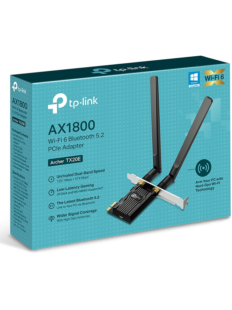 TARJERA RED TP-LINK AX1800 Wi-Fi 6 Bluetooth 5.2 PCIe Adapter - Archer TX20E 2