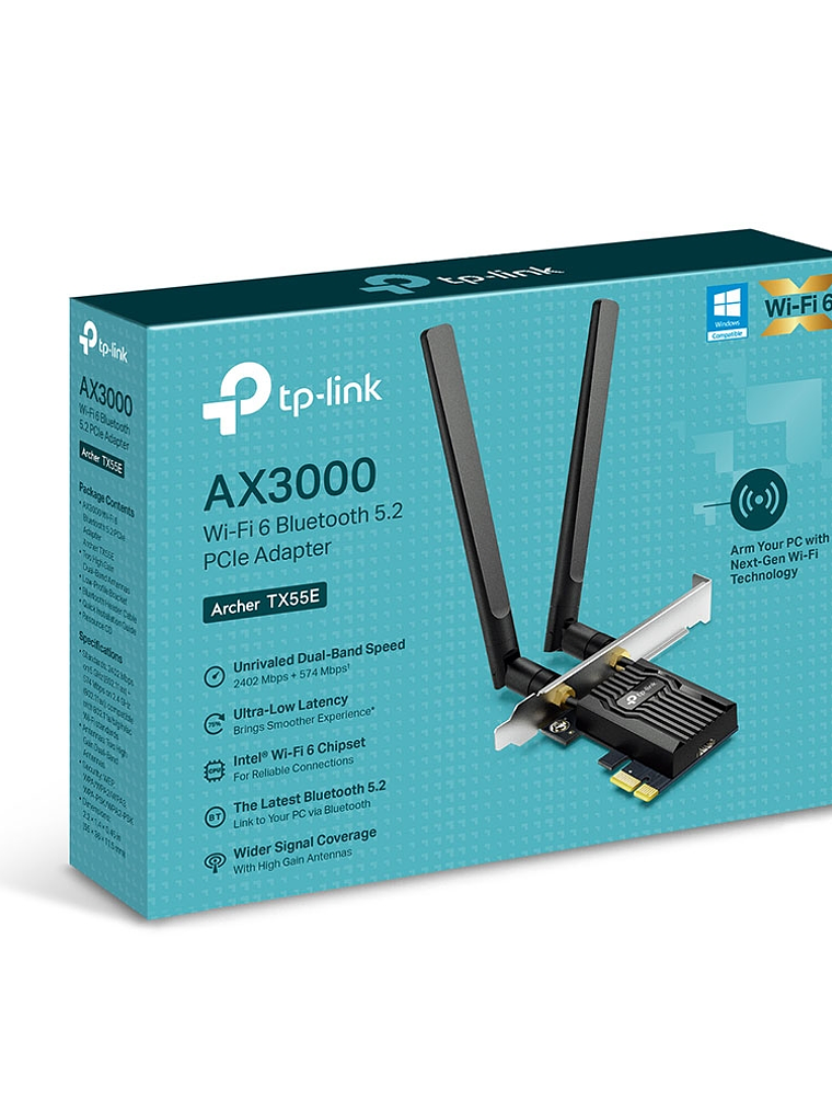 TARJETA RED TP-LINK Adaptador PCIe Wi-Fi 6 Bluetooth 5.2 AX3000 - Archer TX55E 3