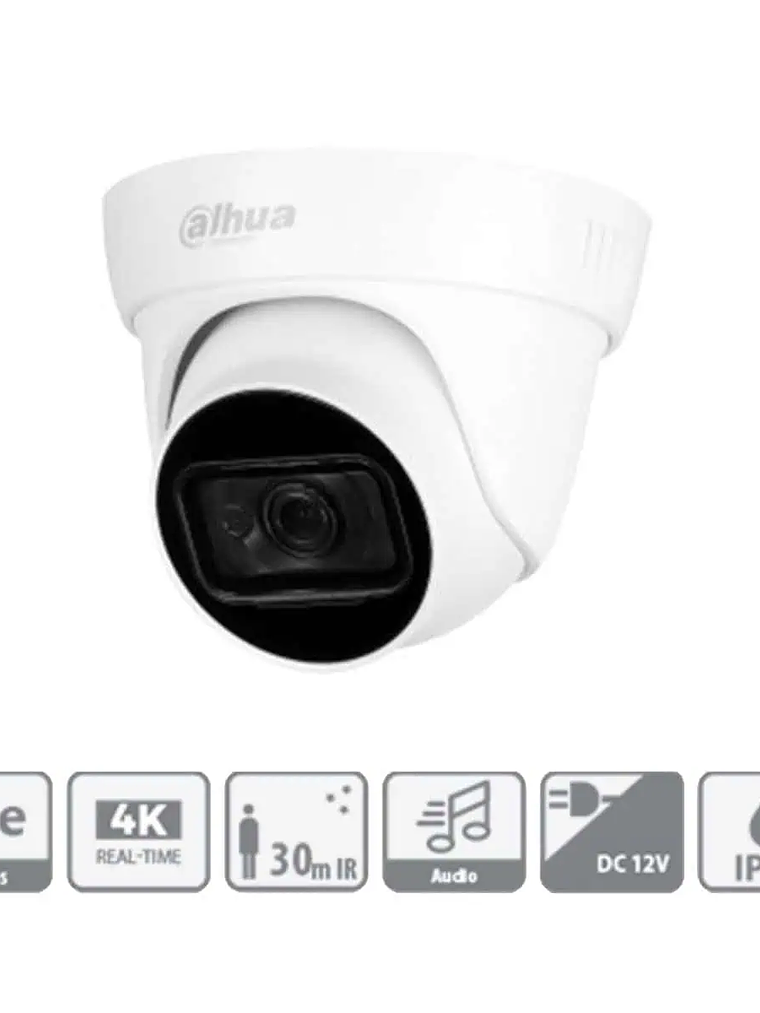 Cámara de Seguridad Dahua 4K Ultra HD con Audio | Visión Nocturna 30m | IP67 | DH-HAC-HDW1800TLN-A, 1