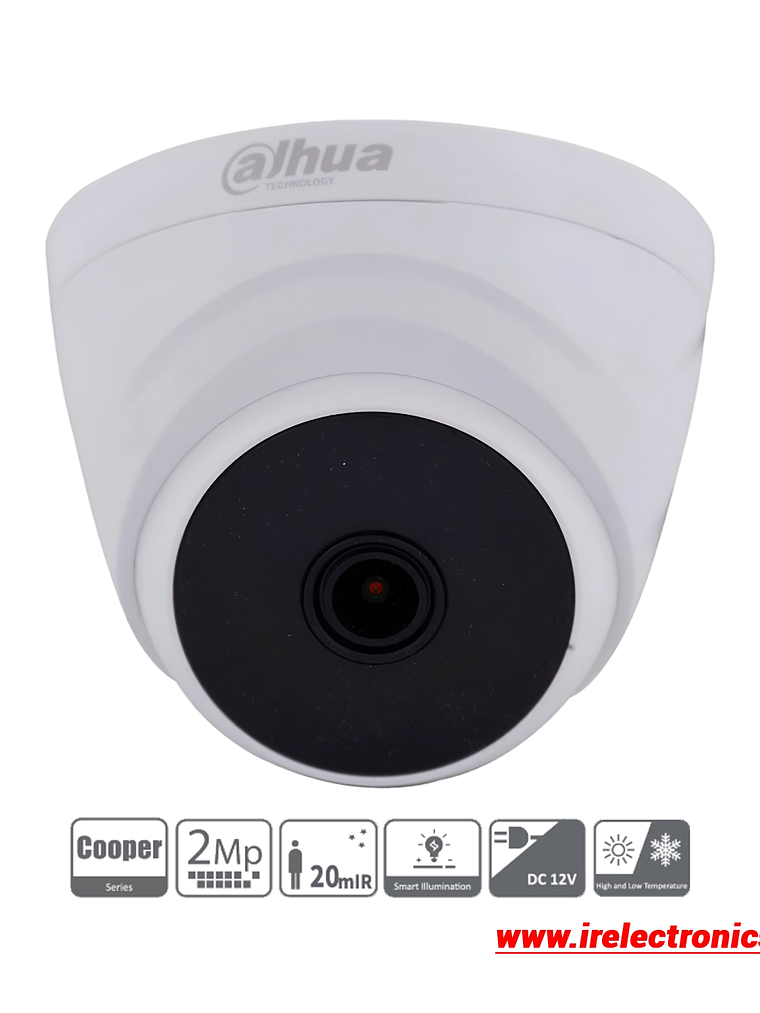 Cámara Domo Dahua HAC-T1A21-28 Full HD 2MP | 1080P, Lente 2.8mm, IR 20m, 4 en 1 1