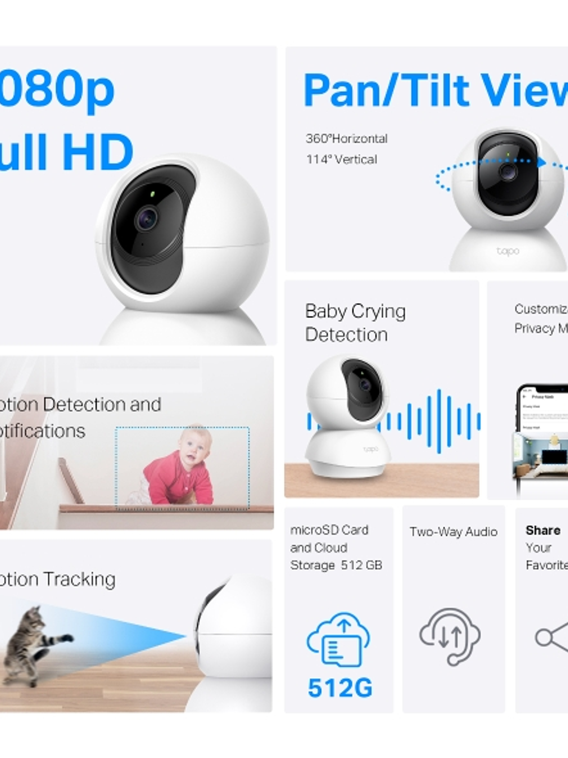 Cámara de Seguridad Wi-Fi Tapo C200C 1080p 360° con Visión Nocturna, Detección de Movimiento y Audio Bidireccional 3