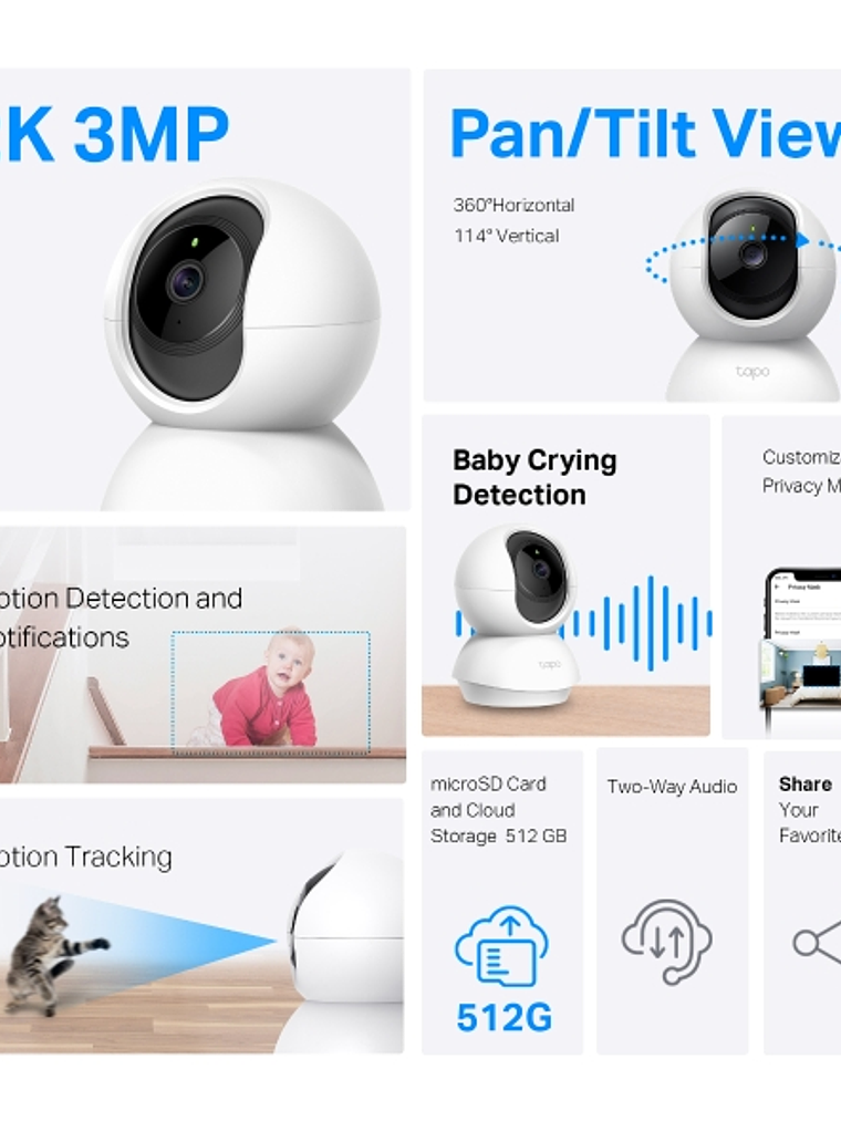 Cámara de Seguridad Wi-Fi Tapo C210 2K 3MP 360° con Detección IA, Visión Nocturna y Alarma 3