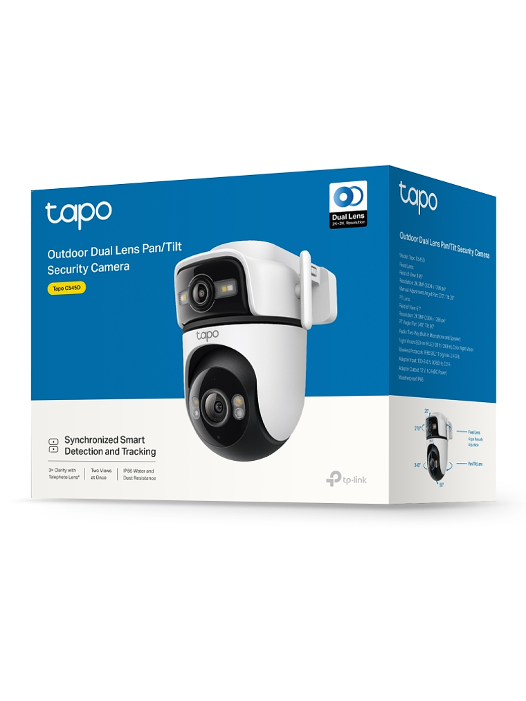 Cámara de Seguridad Wi-Fi Exterior Tapo C545D Dual Lens 2K 3MP Pan/Tilt con Seguimiento Inteligente, IA y Visión Nocturna Avanzada 5