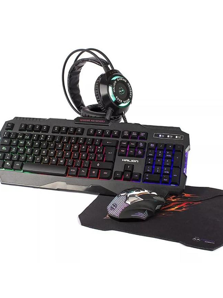 Combo Gamer 4 en 1 Halion HA-870C Akula – Teclado Retroiluminado, Mouse Óptico 6 Botones, Auriculares Estéreo y Mousepad Antideslizante 2