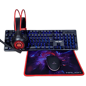 Combo Gamer 4 en 1 Halion Arrow HA-405 | Teclado LED, Mouse 6D, Auriculares LED y Mousepad Ergónomico